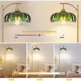 QIYIZM Glass Floor Lamp for Living Room,Bedroom,Gold Dimmable Standing Lamp with Remote,Mid Century Modern Brass Tall Lamp Boho Vintage Retro Floor Lamps Arc Green Flower Floor Light Lamp Bohemian