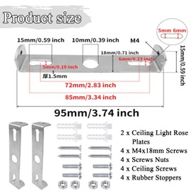 Light Fixture Ceiling Bracket, 2 Pack Pendant Light Bracket 95mm Ceiling Light Plate Kit with Screw Washer Nut for Chandelier Lighting Home Office Silver