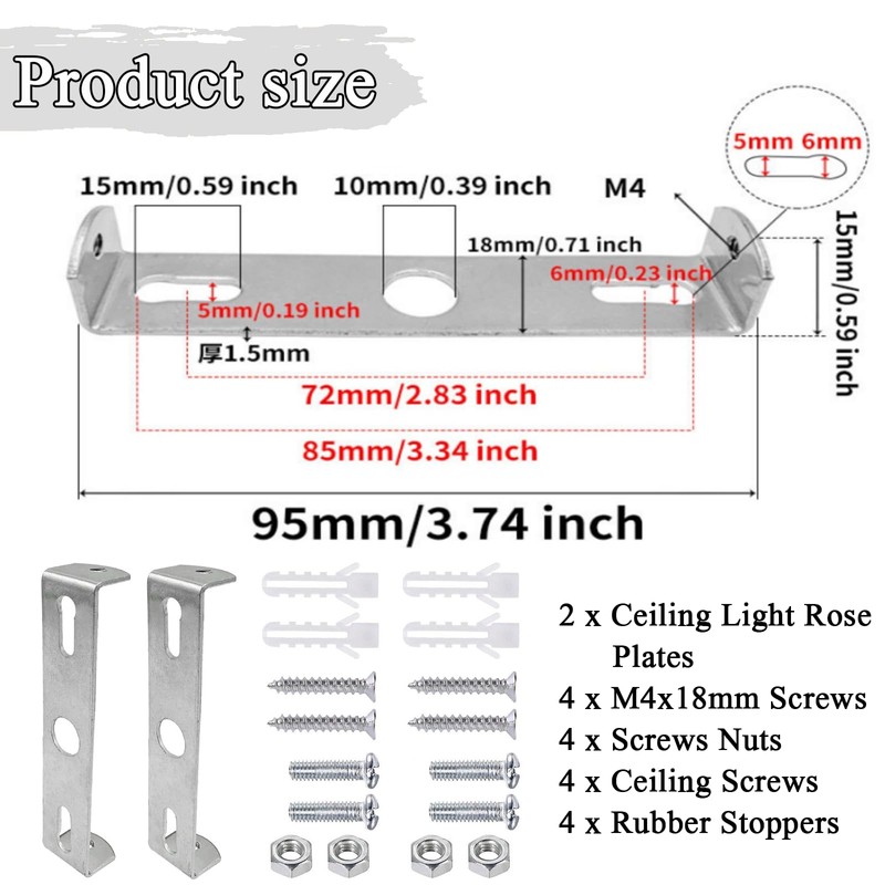 Light Fixture Ceiling Bracket, 2 Pack Pendant Light Bracket 95mm