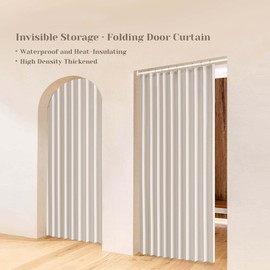 Linen Pleated Folding Magnetic Patio Door Curtains with Tiebacks - Accordion Room Divider for Sliding Glass Doorways - French Closet Door Curtains for Open Closet - 40x78 Beige