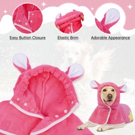 LeleTail Dog Drying Coat Bathrobe with Hood & Ears Quick-Dry Dog Robe with Adjustable Belly Wrap for Small Medium Large Dogs Absorbent Towel Robe for After Bath Cozy Puppy Pet Clothing(Pink & Blue)
