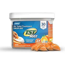 Camco TST MAX RV Toilet Treatment Drop-INs - Control Unwanted Odors & Break Down Waste and Tissue - Safe Septic Tank Treatment - Orange Scent, 30-Pack (41183)