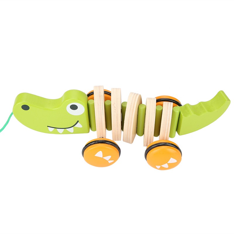 Toddler Child Crocodile Wooden Rope Toy Walk A Long Pull