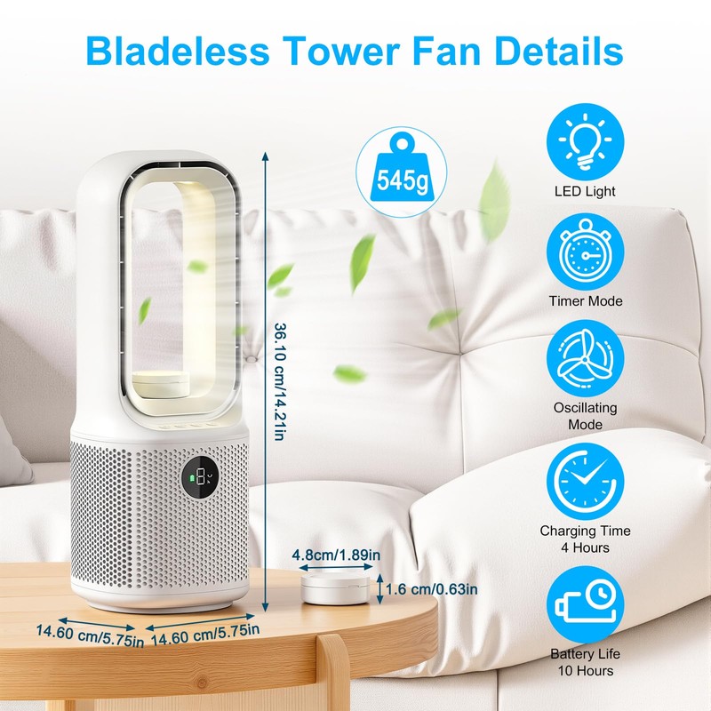 Beautiq 13 Inch Bladeless Desk Fan, 9 Speeds, 60° Oscillation,