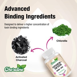 Cheroline Binder Detox & Gut Cleanse Capsules 1500mg, Activated Charcoal Complex with Probiotics, Chlorella & Turmeric, Liver & Digestive Support, Vegan & Natural (90 Count (Pack of 1))