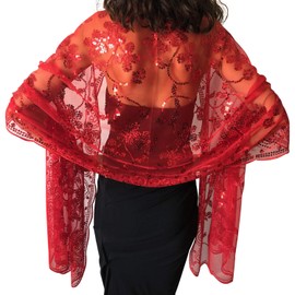 Central Chic Sequin Shawl Wrap Scarf Cover Up Wedding Bridal Wrap Sequin Scarf (Red)