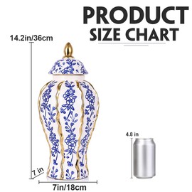 White and Gold Blue Luxury Ceramic Ginger Jar Vase with Lid - Modern Geometry Decorative Vase for Home Decor, Living Room, Kitchen, Dining Table, Cabinet Decor