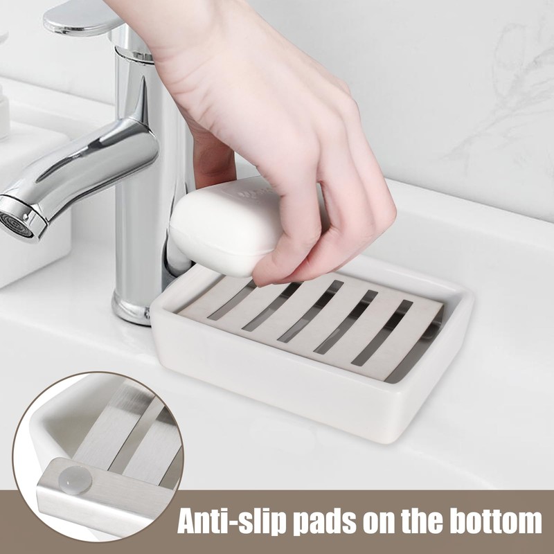 Double Layer Ceramic Soap Dish, Waterproof Soap Dish with Drain,