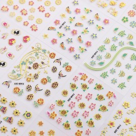 30 Sheets Gold Flower Nail Art Sticker 3D Self-Adhesive Colorful Flowers Butterfly Nail Art Supplies for Women DIY Manicure Designs Decorations