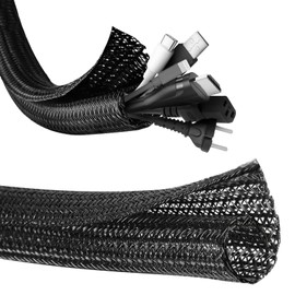 ZAVIA Cable Tidy Sleeve | Wire Covers for Cables 10ft-1/2inch Cable Sleeve for Computer, TV, Home, Office| Cable Management Sleeve | Braided Cable Sleeve with Slot Opener (Black)