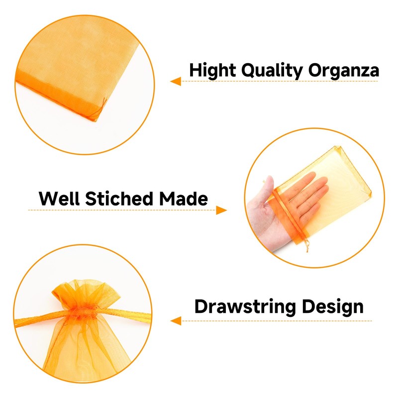 jijAcraft Orange Organza Gift Pouches: 10x15cm Organza Bags, 50Pcs