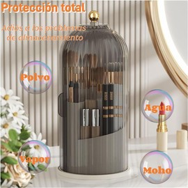 Organizador de Maquillaje Giratorio 360 Grados, Resistente al Agua  Porta Brochas con Tapa a Prueba de Polvo, Organizador de Tocador 3 Compartimentos 