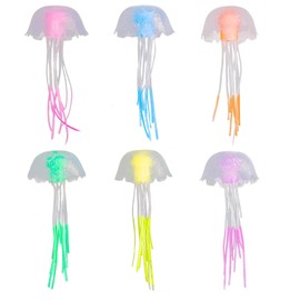 WOLMIK Aquarium Jellyfish Decoration, Colorful Floating Aquarium Decorations, Artificial Fluorescent Jellyfish Ornament for Various Aquariums, 6 Pieces