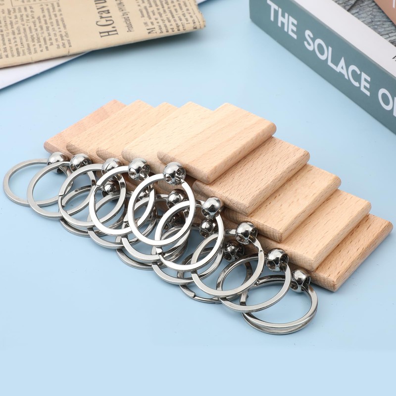 100 Pcs Wooden Keychain Blanks Bulk Rectangle Keychain Blanks