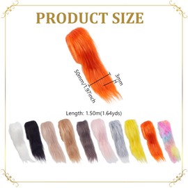 AHANDMAKER 10Pcs 10 Colors Faux Fur Fabric, 2x59 Inches Fluffy Fuzzy Fur Strips for Therian Mask Synthetic Plush Fabric for Sewing Gnome Beard Costume Decoration Miniature Dolls DIY Crafts