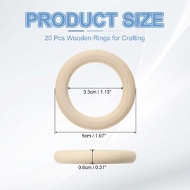 PATIKIL 50 mm/2 Inch Wooden Rings for Crafting, 20 Pcs Natural Wood Rings Unfinished Macrame Rings Circle Without Paint for Crafts Pendant Connectors Crochet Jewelry Making