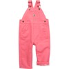 Carhartt Girls' Bib Overalls (Lined and Unlined), Pink Lemonade, 18
