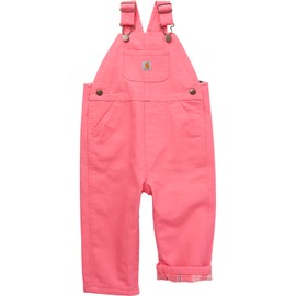 Carhartt Girls' Bib Overalls (Lined and Unlined), Pink Lemonade, 18 Months