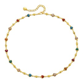 Heart Choker Necklace for Women 18k Gold Plated Adjustable Colorful Gold Heart Necklace for Girls