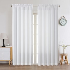 Chyhomenyc White Curtains 84 Inch Length 2 Panels Set, Faux Linen Textured Semi Light Filtering Soft Airy Farmhouse Window Curtain Drapes for Living Room Bedroom, 50Wx84L