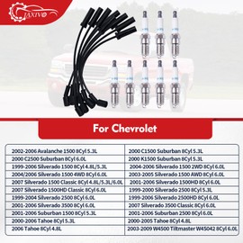 Jaxivo Platinum Iridium Spark Plug Wires Set 9748HH 8.0mm 8PCS+41-962 Spark Plugs 8PCS for 1999-2007 Chevy Silverado Tahoe Suburban, Yukon Sierra, Escalade Tune up Kit; Motor 4.8 5.3 6.0-Pack of 16