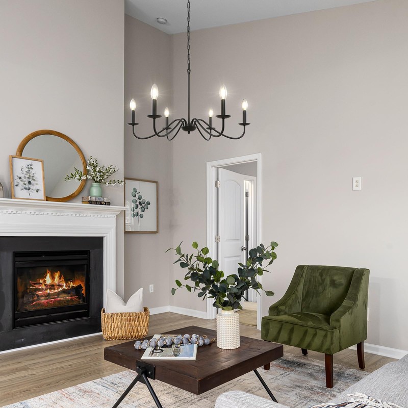 Cunfash 6-Light Black Chandelier for Dining Room, Farmhouse Industrial Chandelier