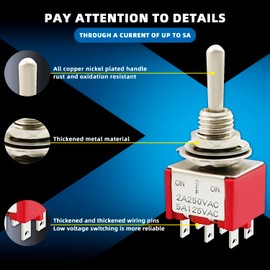DaFuRui Spdt Toggle Switch，20Pack 3 Position 6 Pin ON-Off-ON Metal Toggle Switch 6A 125VAC Heavy Duty Waterproof Toggle Switch