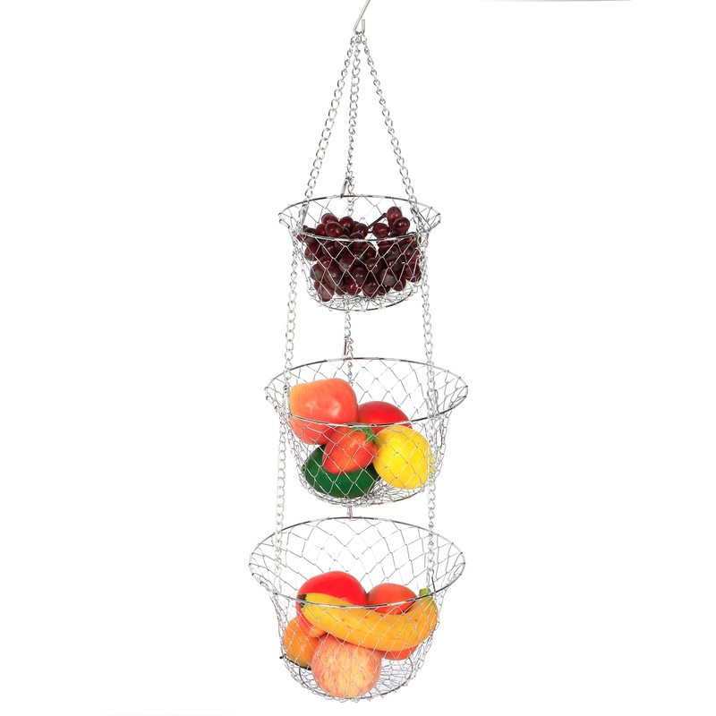 3‑Tier Flower Basket Iron Wire Hanging Vegetable Storage Fruit Organizer