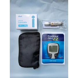 Bayer Contour Next Ez Meter with 30 Gauge 100 count lancets, lancing device and Case
