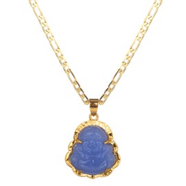 14K Gold Plated Buddha Pendant Necklace for Women Men 3MM Flat Figaro Chain Necklace Blue Green Pink White Yellow Buddha Head