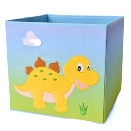 TE-Trend Dinosaur Motif Yellow Shelf Storage Box Children's Room Folding Box Storage Basket Embroidered as Toy Box for Girls Room Multicoloured