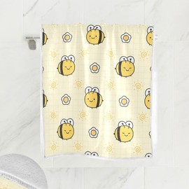 Wamika Cute Bees Hand Bath Towel Yellow Buffalo Plaid Kitchen Bathroom Faucet Towel Sunny Flowers Fingertip Towel Set Highly Absorbent SPA Gym Guest Shower Towels 16x30 Inch Holiday Decorations