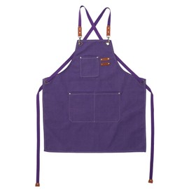 LOVESHE Chef's apron in cotton canvas, unisex, with large pockets(WQ-Purple)