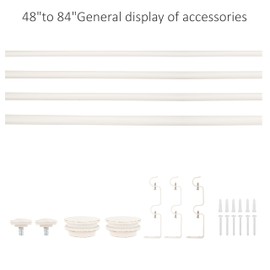 eTeckram 5/8" Double Curtain Rod with Nerveux Finials,Weathered White,48‘’-84‘’