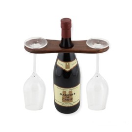 Frescorr Wine Bottle & Glass Holder | Handmade Antique Wood(one of The World's Finest Wood) Stand for Wine for Two Glasses & Bottle (Dalbergia Sissoo)