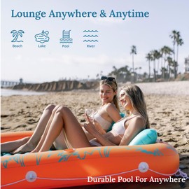 Sunrio Tanning Pool for Adults Inflatable Tanning Pool with Pillow Lounger Float Designed with Cup Holders Tanning Pool for Pool Beach Lakeside Backyard Sunbathing Orange X-Large