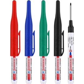 Htppzjr 4 Pcs Multi-Purpose Deep Hole Marker Pens, Long Nose Marker Waterproof Colorful Carpenter Pen for Bathroom Home Decoration Construction Pens Woodworking Decoration, Red Black Blue Green Ink