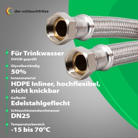 H2O-Flex® Flexible hose 1 inch nut x 1 inch nut, highly flexible reinforced hose DN 25 with drinking water approval