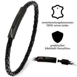 Simaru Leather Bracelet, 4 mm Braided for Men and Women, Genuine Leather Bracelet with Stainless Steel Hook Clasp, Premium Quality, Made in Germany, Leather, 0