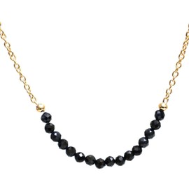 Gempires Midnight Blue Sapphire Beaded Necklace, September Birthstone Jewelry, Gift for Her, 14k Gold Plated Chain (16 + 2 Inch Adjustable Length)