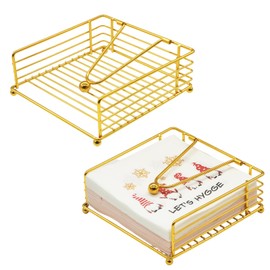 RETON 2 Pcs Napkin Holders for Tables, Metal Serviette Holder with Weighted Bar, Paper Napkin Holder Dispenser for Home Restaurants Cafes Weddings Bar (Gold)