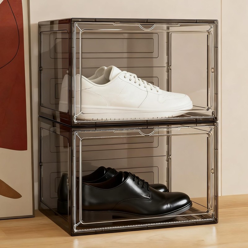 KUILONG 6-Pack Stackable Shoe Boxes with Magnetic Closure, Transparent Gray