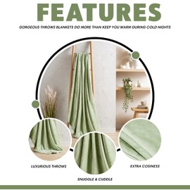 Olivia Rocco Flannel Fleece Throw Blanket Super Soft Warm Fluffy for Bed Sofa Couch Chair Lightweight and Cozy Solid Design, 130 x 150 cm Sage Green