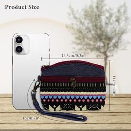 Energather Coin Purse, Canvas Münzbörsen für Damen und Frauen, Böhmischer Mini Portemonnaie Damen Klein Geldbörse Damen Klein mit Handgelenksriemen für Einkaufen, Wandern, Reisen, Spazieren (blau)