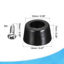sourcing map 12mm W x 7mm H Round Rubber Bumper Feet, Stainless Steel Screws and Washer for Furniture, Electronics, Non-Slip 20pcs
