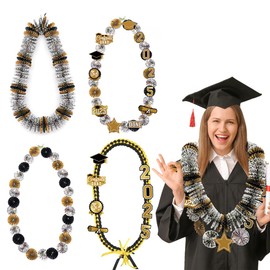 Roctocesy 2025 Graduation Money Lei, DIY Flower Sticker Pieces, Class of 2025 Ribbon Leis Necklace Kit, Congrats College Master's Degree Senior High School Grad Party Supplies Gift Set of 6