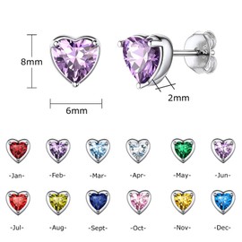 Shuxin Silver Stud Earrings for Women, 925 Sterling Silver Heart Stud Earrings, Silver June Birthstone Stud Earrings for Girls, 7mm Small Sleeper Cartilage Tragus Studs for Wife Girlfriend