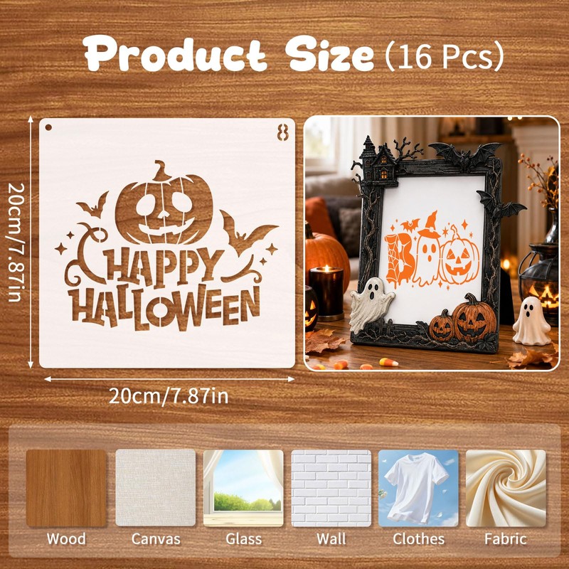 MWOOT 16 PCS Halloween Stencils for Painting on Wall, Halloween