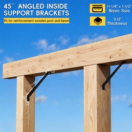 4pcs Inside 45 Degree Angle Bracket,11-1/8"(L) x1-1/2(W) DIY Corner Connector Brace,Desk Edge Box Pergola Gazebo Bracket,Heavy Duty Inside Joint for Butt-Join Post and Wood Beam