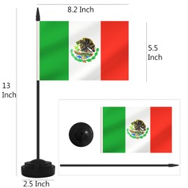 2 Pack Mexico Desk Flag Set, Mexican Desktop Small Miniature Table Office Flag with 12" Black Pole and Black Base, Offices, Classroom, Home, Festival Decoration (Mexico)